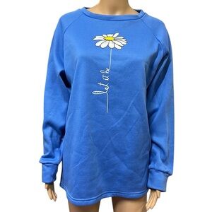 Misslook Floral Daisy Let it be Cozy Cotton Blend Sweatshirt Blue Womens XL